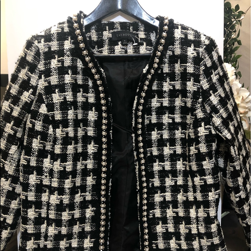 NWOT TALBOTS PEARL-TRIM TWEED JACKET - Picture 7 of 7